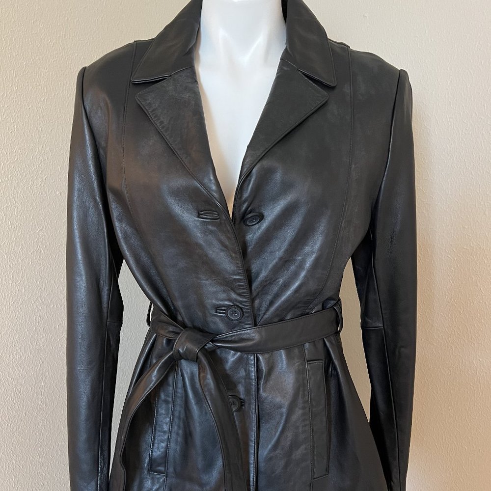 Alder Collection Black Leather Coat - Size M